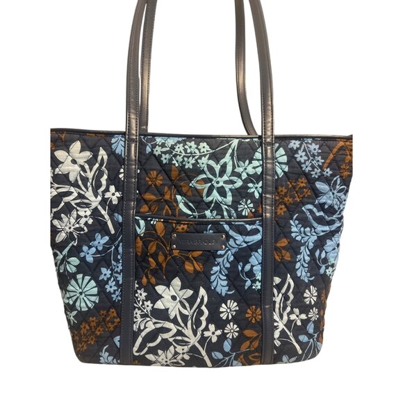 Vera Bradley Java Floral Quilted Tote Shoulder Diaper Bag Purse Blue Brown - Picture 1 of 7